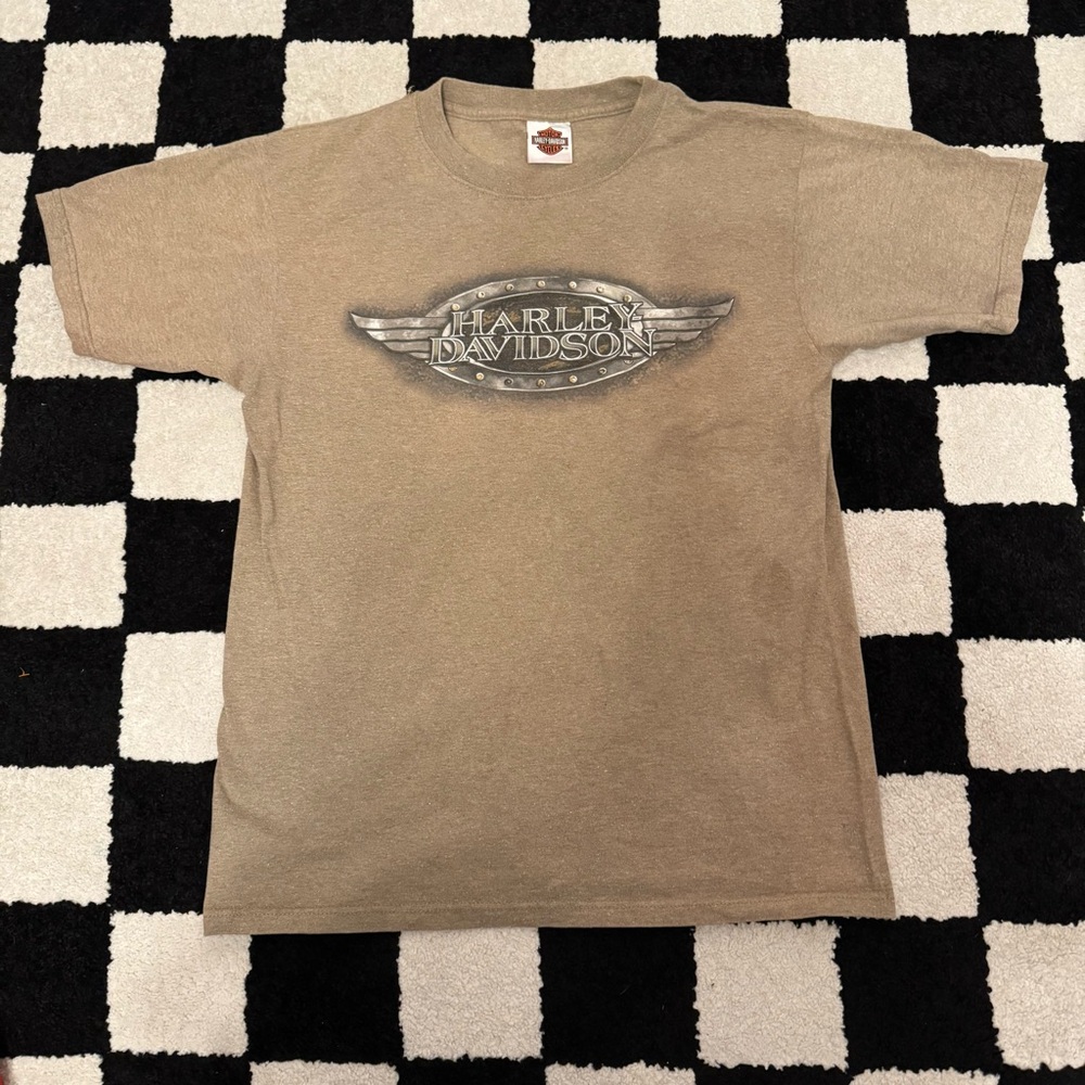 Harley Davidson N. Canton, Ohio Tan T-shirt Size Large